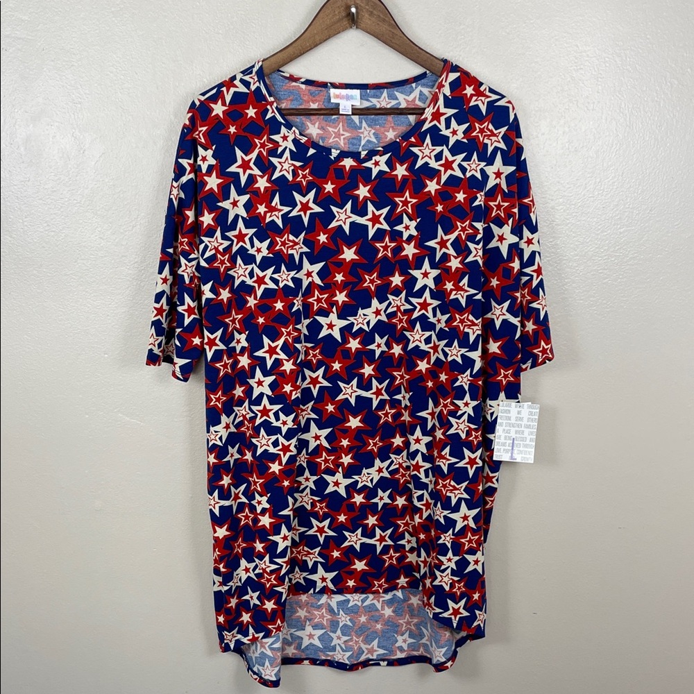 NWT LuLaRoe Red, White, and Blue Star Short Sleeve Top